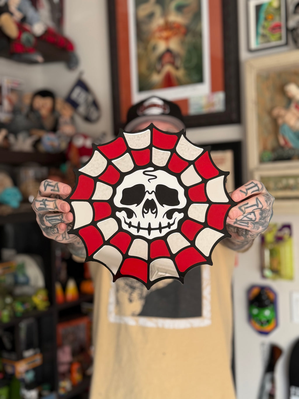 Trad Skull Spiderweb Wall Hanging Art